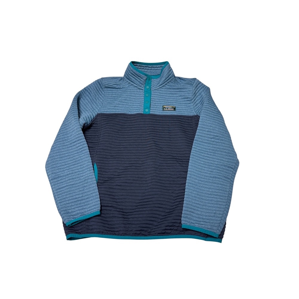 LL Bean Misses Airlight Quilted Pullover Blue Snap Mock Neck 510104 Womens M REG
